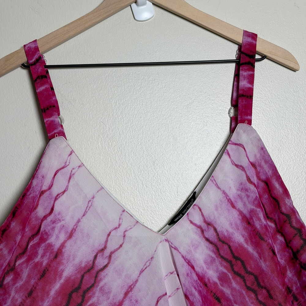 Unique Spectrum Womens Tank Top 3X Pink Tie Dye Sharkbite Hem V-Neck Adjustable - Picture 5 of 7
